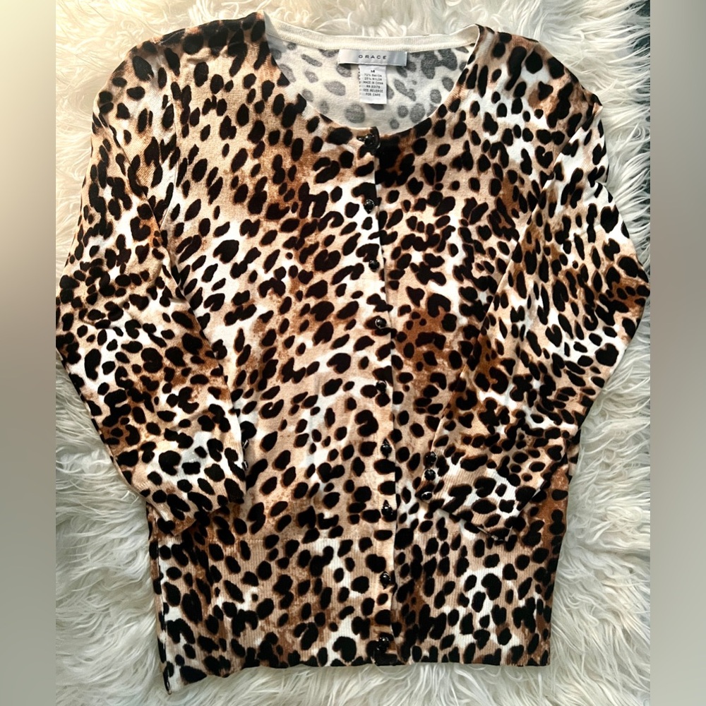 Grace Leopard Print Crystal Button Up Cardigan! S… - image 1